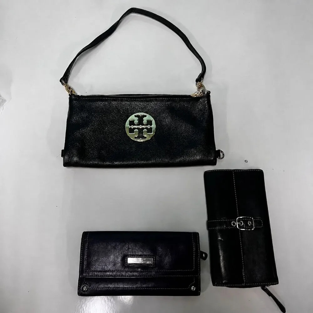 Lot of 3 Designer Leather Bag & Wallets Tory Burch Coach Kenneth Cole
